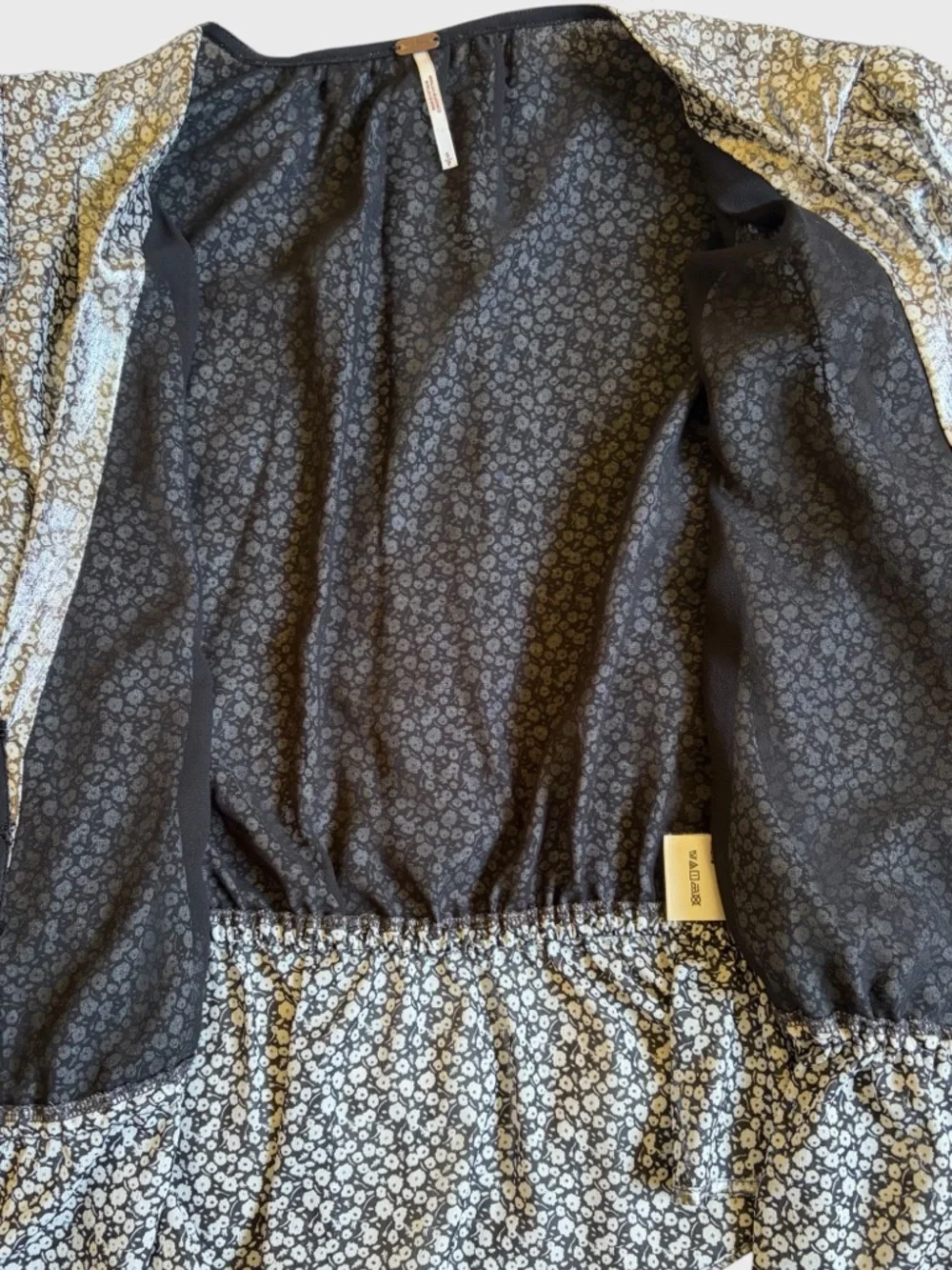 Free People Small Talk That Talk Metallic Silver Floral Top Blouse Size S Disco
